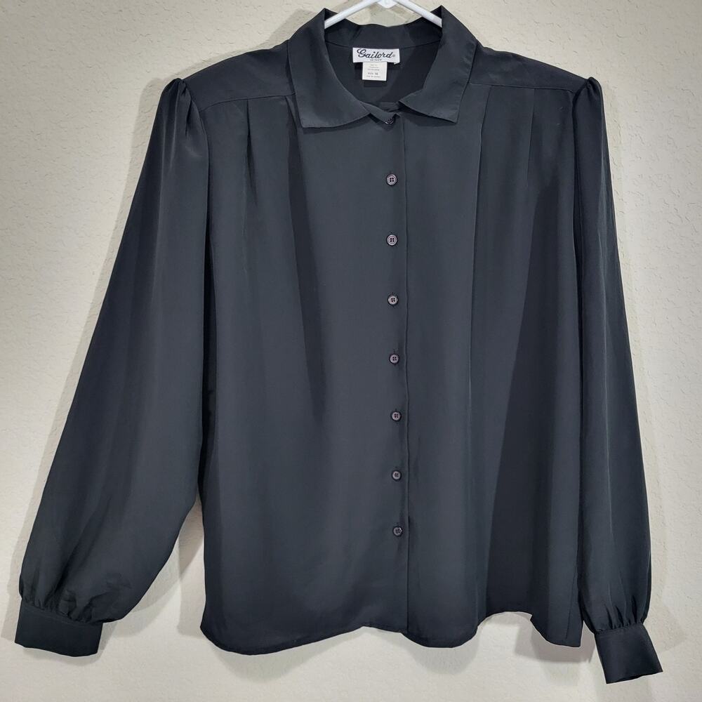 VTG Blouse Gailord Womens Large Black 80s Office Dressy Evening Business Casual